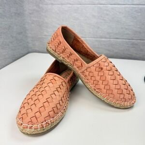 Rebels Womens 8.5 Woven Leather Espadrille Flats Peach Basketweave Boho Slip On